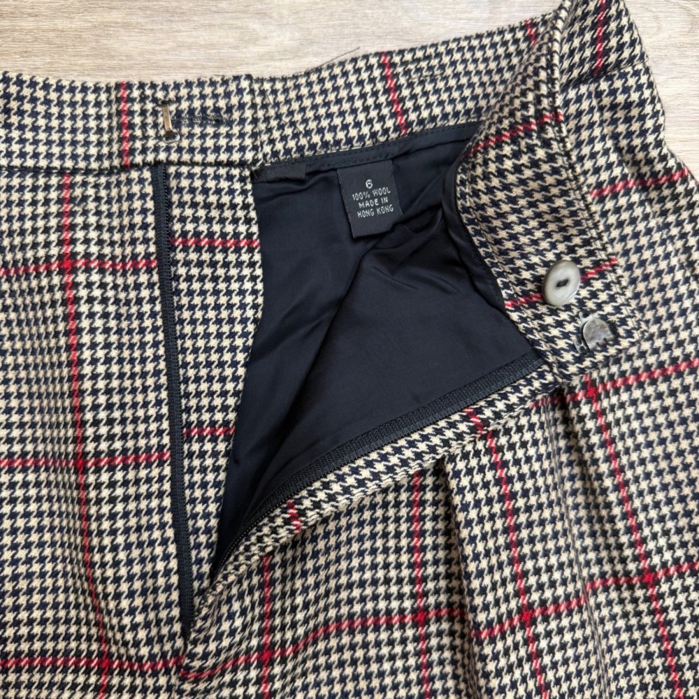 Vintage 100% Wool Pleated Slacks Plaid Houndstooth Academia Trousers Twee 6 - Picture 6 of 14